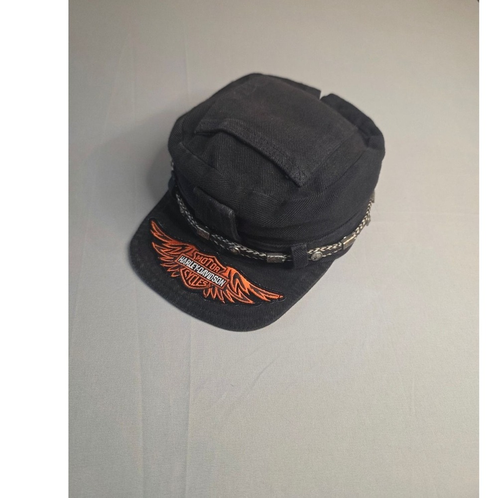 Harley-Davidson Road Rag Robo Cap Black Denim Biker Cadet Hat Adjustable Medium